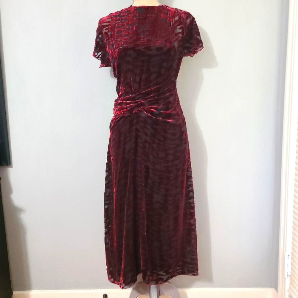 Zara Limited Edition Silk Velvet Draped Applique Burgundy Midi Dress NWT XS